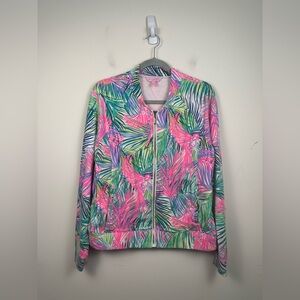 Lilly Pulitzer UPF 50+ Joleen Bomber Zip Up Jacket in Scarlet Macaw